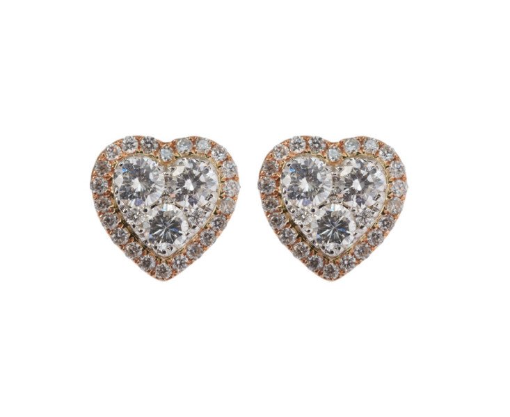 18ct White & Rose Gold 0.85ct Diamond Heart Cluster Earrings
