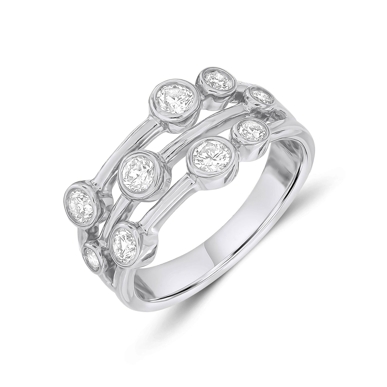 18ct White Gold Multi Row Diamond Bubble Ring