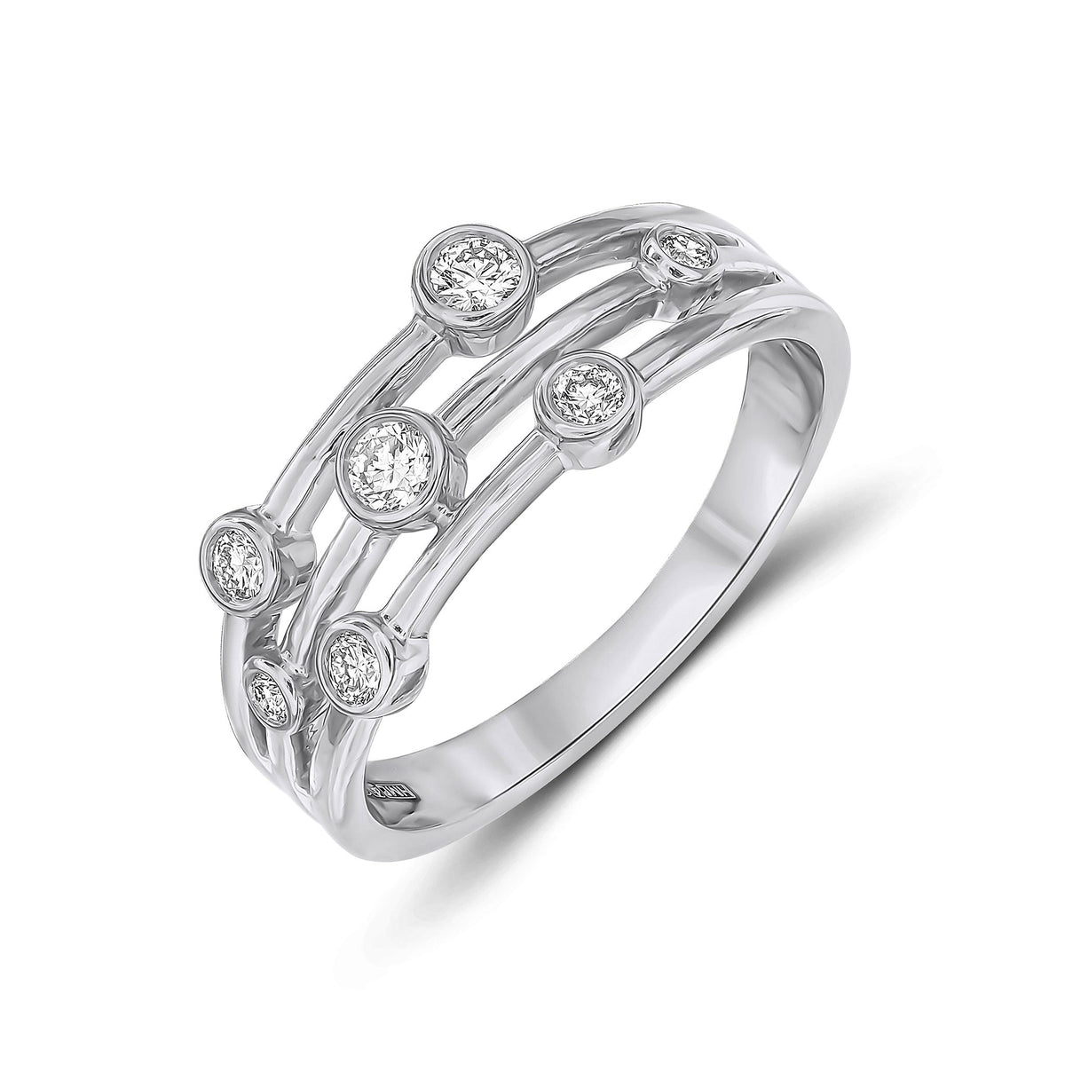 18ct White Gold Natural Diamond Three Row Bubble Ring — 0.25ct