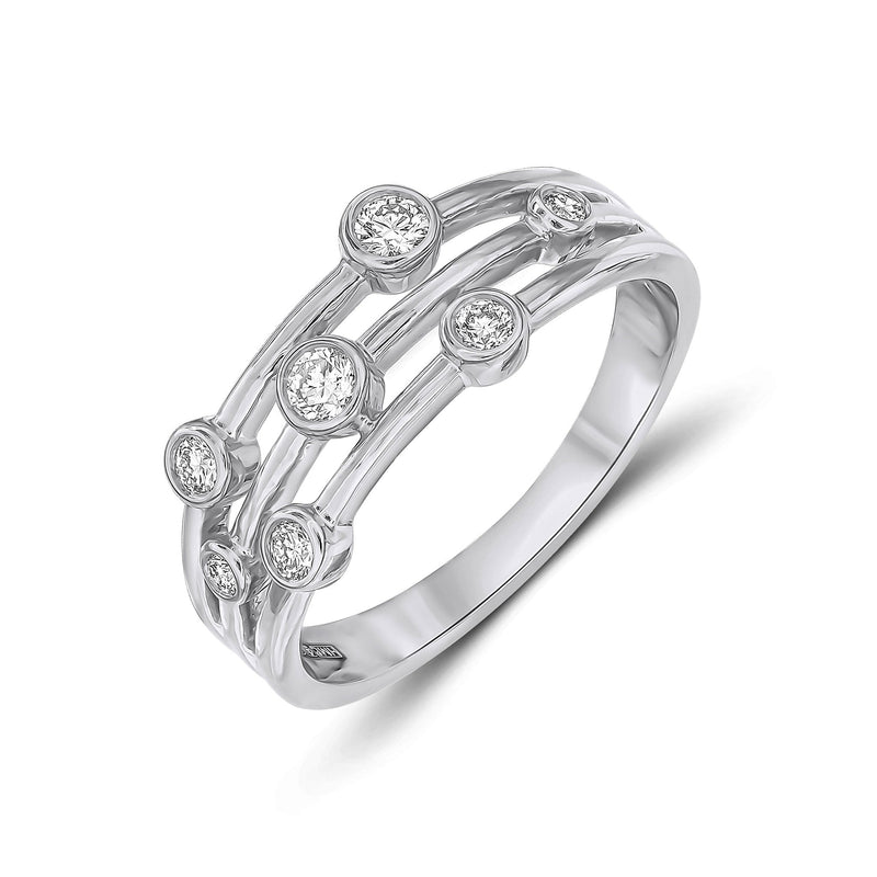 18ct White Gold Natural Diamond Three Row Bubble Ring — 0.25ct