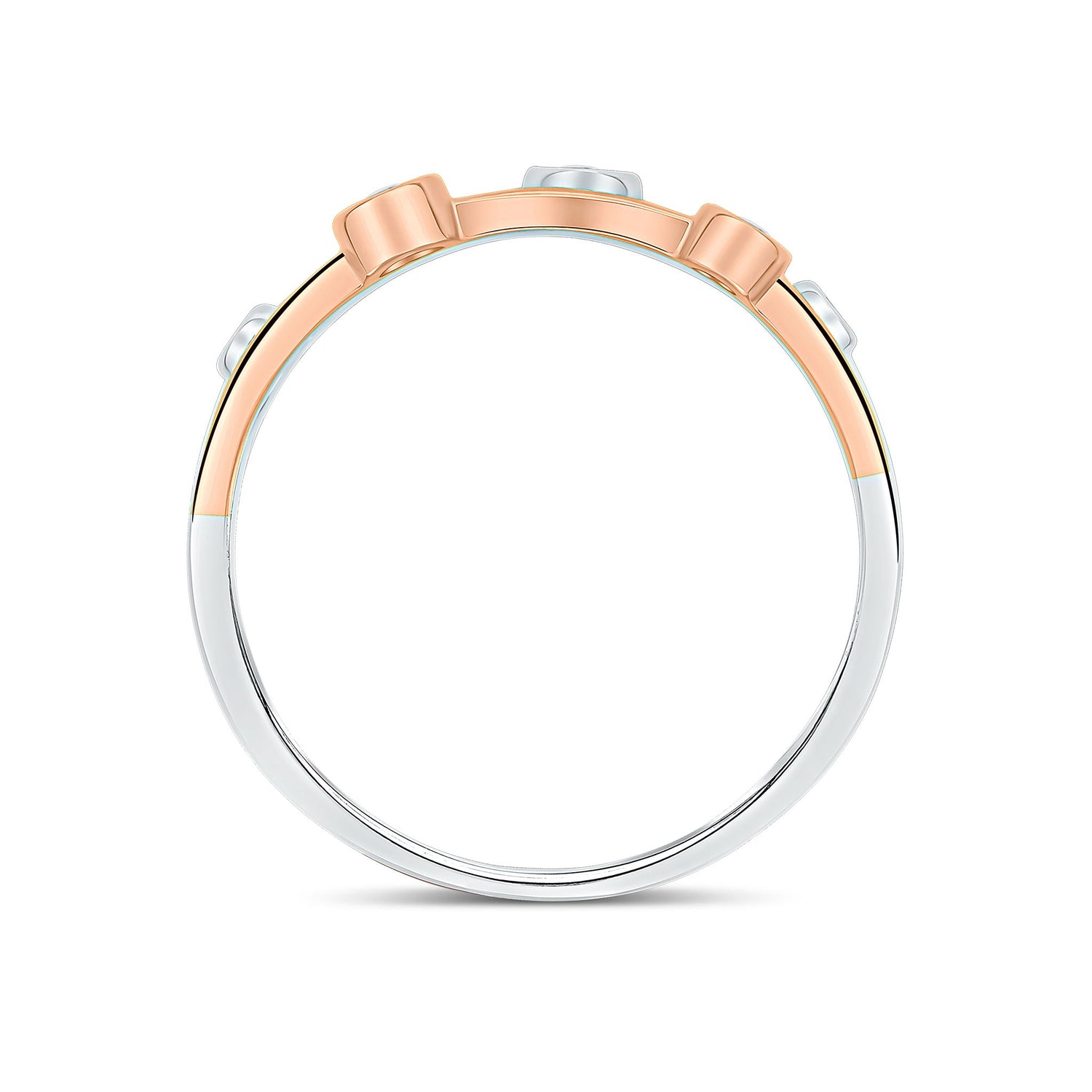 18ct Three-Tone (Yellow, White, Rose) Gold Multi Row Diamond Bubble Ring