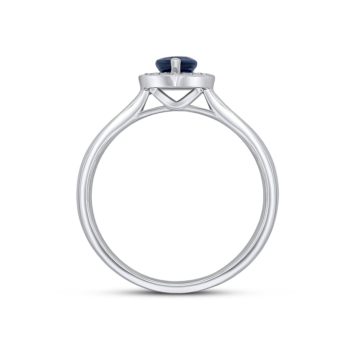 18ct White Gold Pear Cut Natural Sapphire and Diamond Millegrain Halo Cluster Ring — 6x4mm