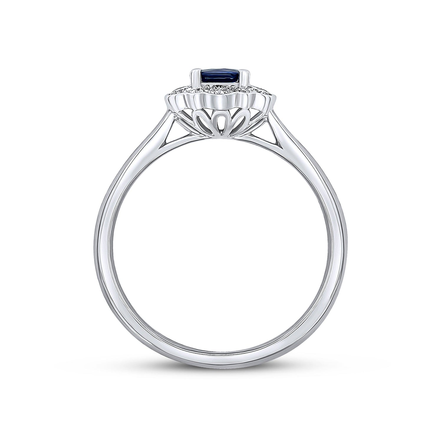 18ct White Gold Round Natural Sapphire and Diamond Fancy Cluster Ring — 5mm