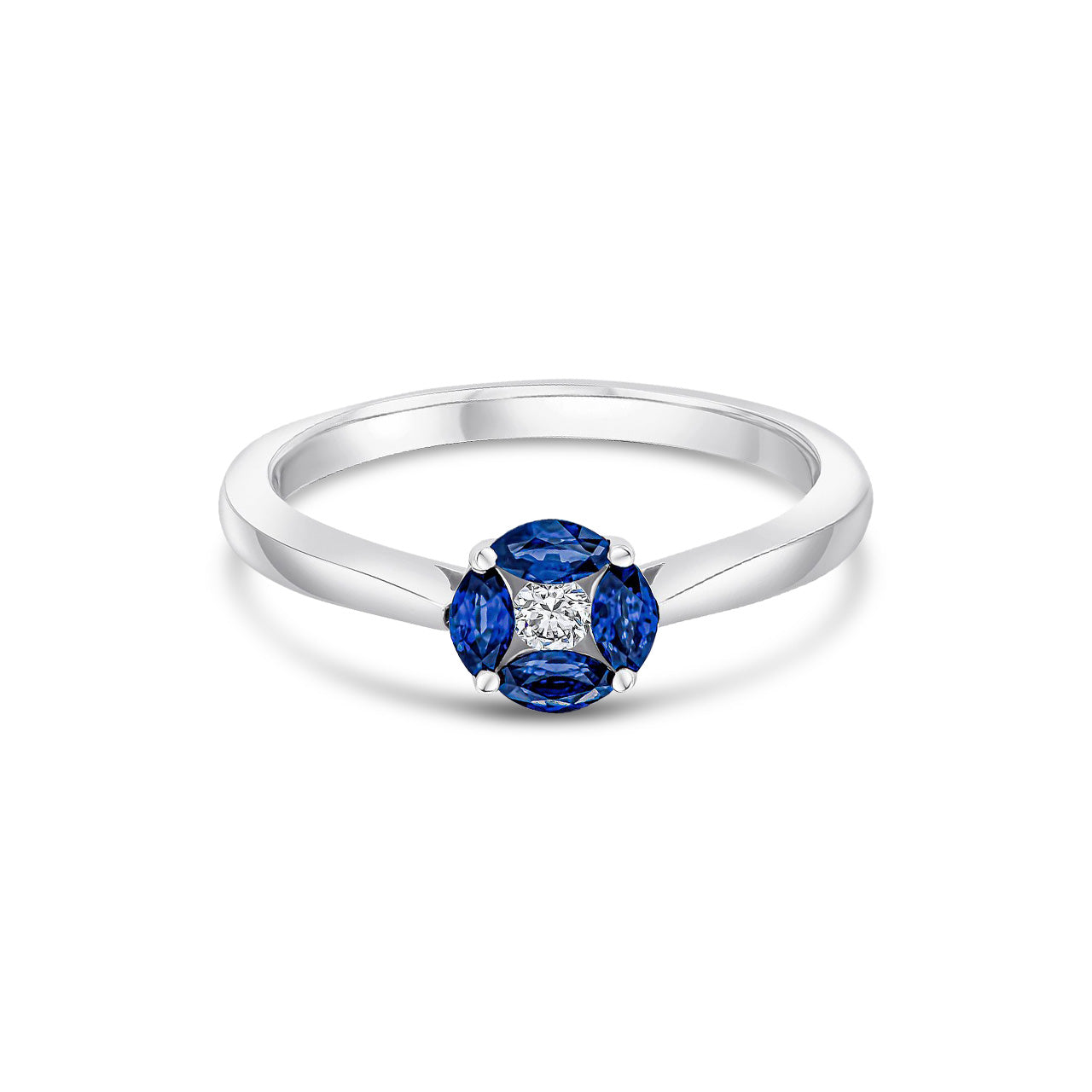 18ct White Gold Marquise Natural Sapphire and Diamond Cluster Ring