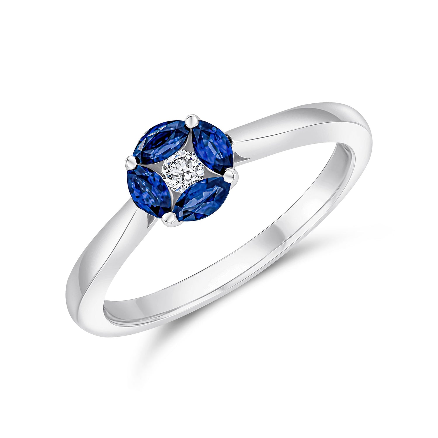 18ct White Gold Marquise Natural Sapphire and Diamond Cluster Ring
