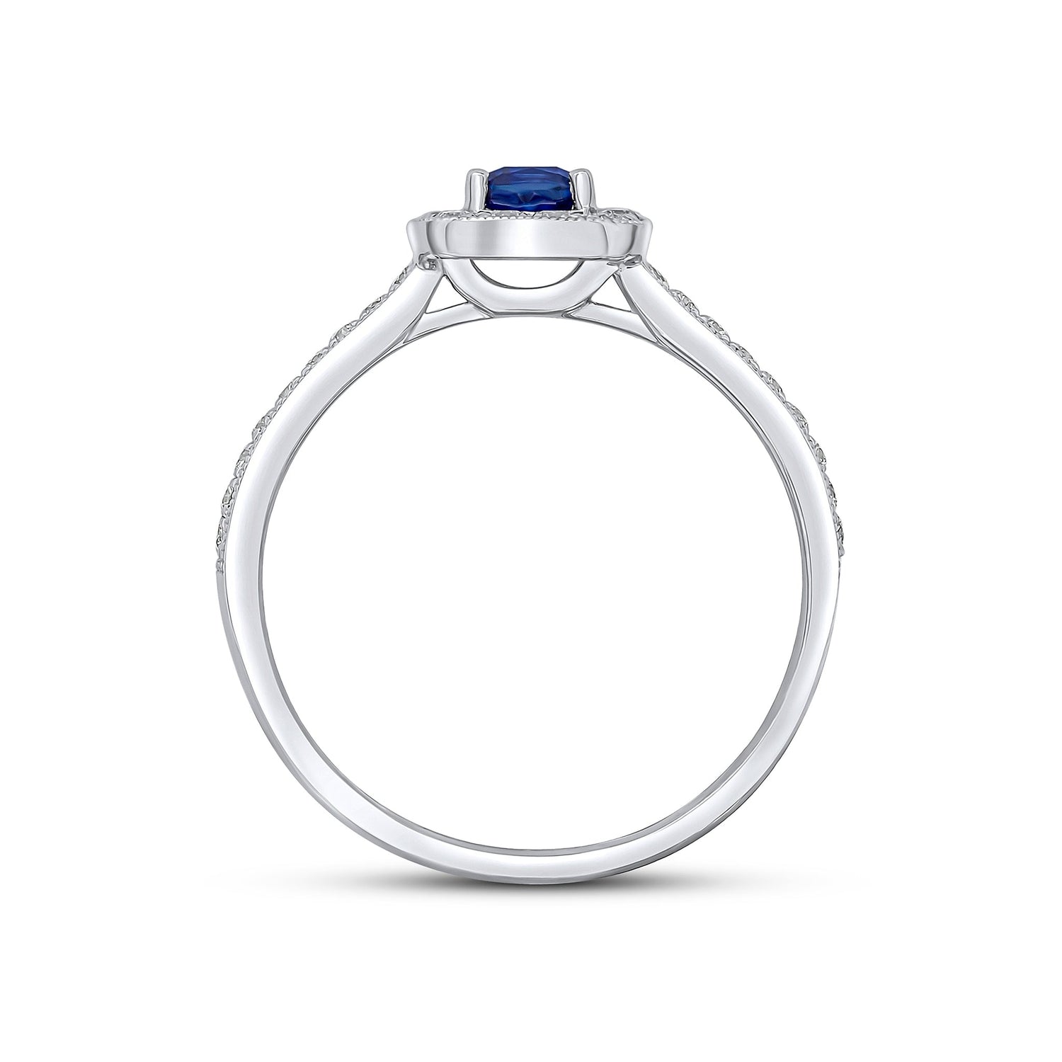 18ct White Gold Cushion Natural Sapphire and Diamond Millegrain Cluster Ring with Diamond Band — 4mm