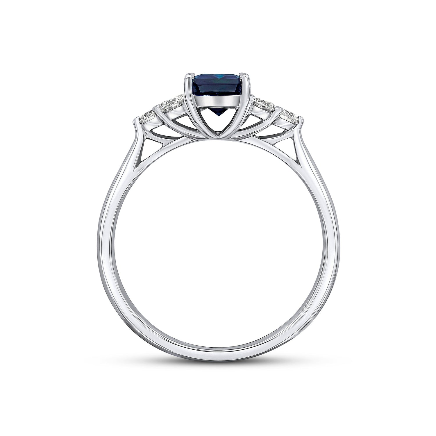 18ct White Gold Octagonal Natural Sapphire and Diamond Trefoil Claw Set Ring — 7x5mm
