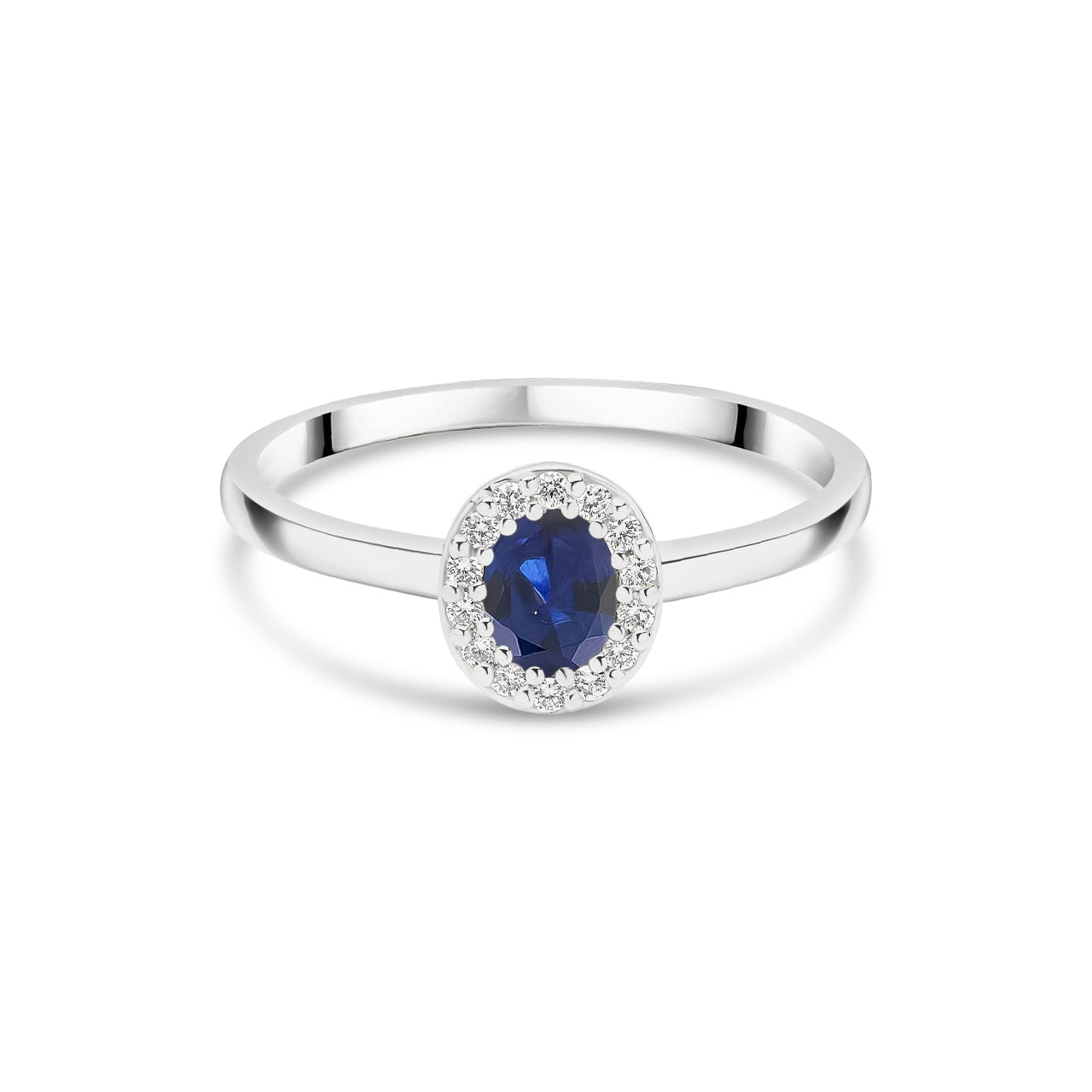 18ct White Gold Oval Natural Sapphire and Diamond Halo Cluster Ring