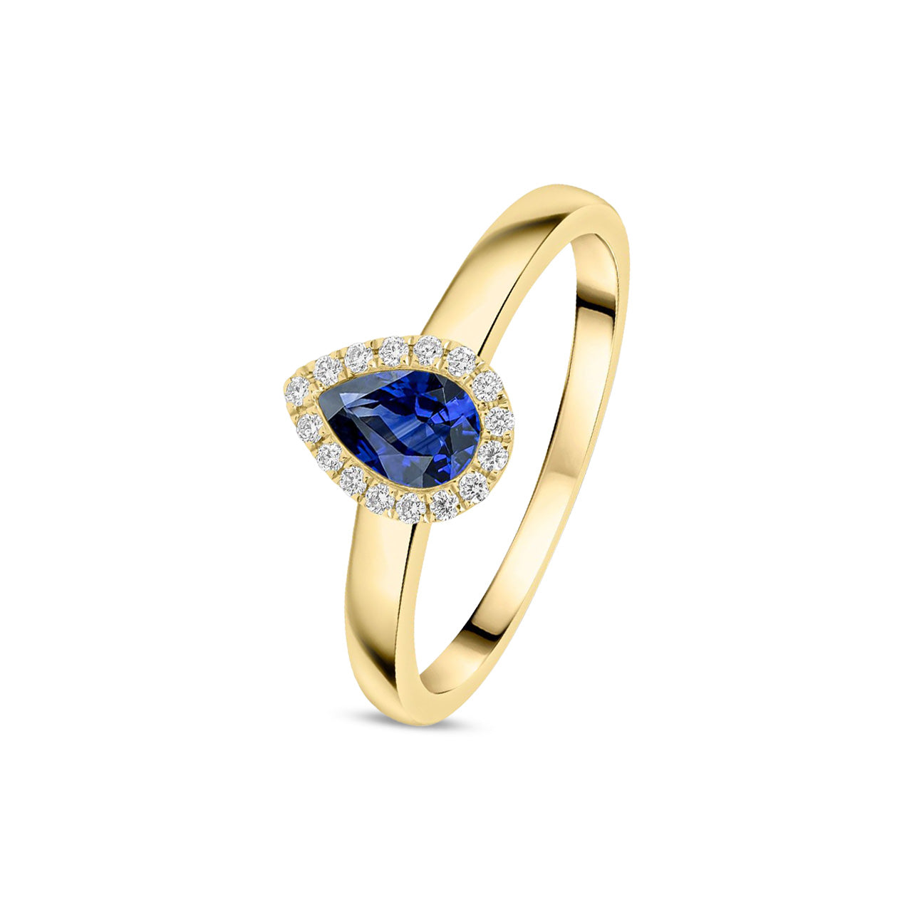 18ct Yellow Gold Pear Shaped Natural Sapphire and Diamond Halo Cluster Ring