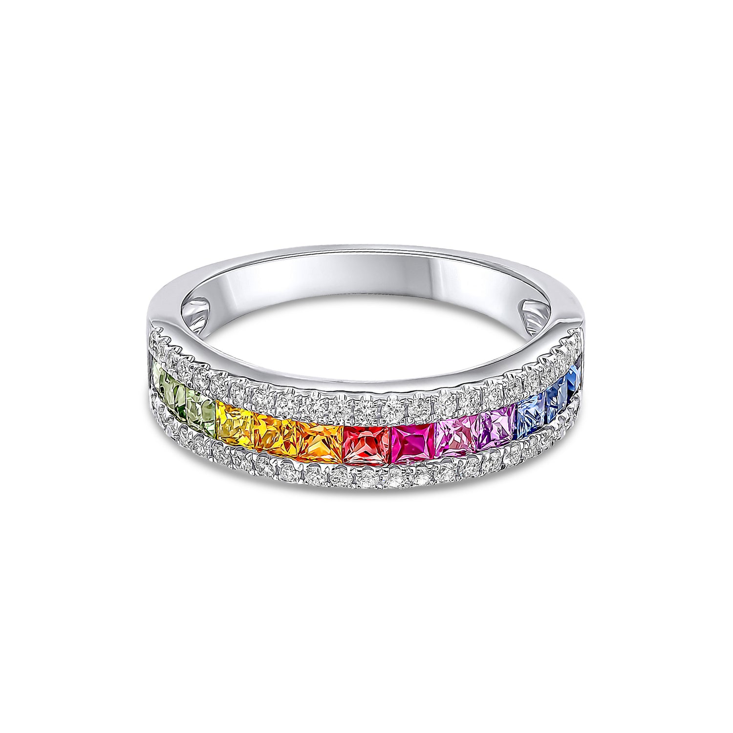 18ct White Gold Rainbow Natural Sapphire and Diamond Ring