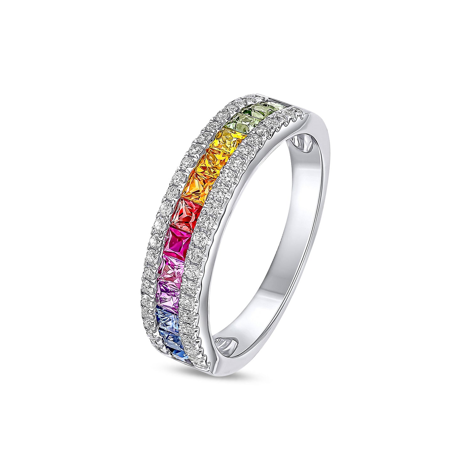 18ct White Gold Rainbow Natural Sapphire and Diamond Ring