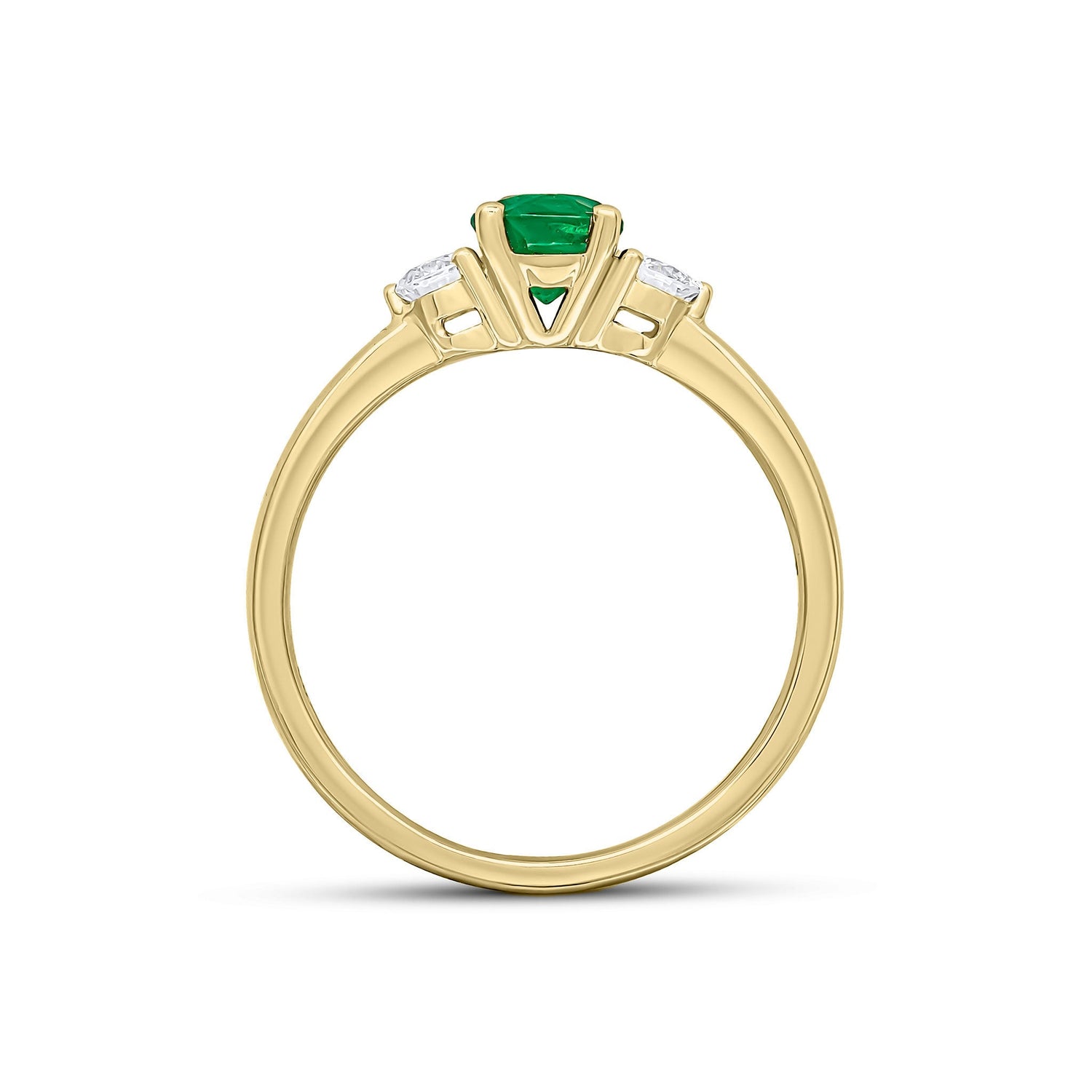 18ct Yellow Gold Round Emerald and Diamond Three Stone Ring — 5mm