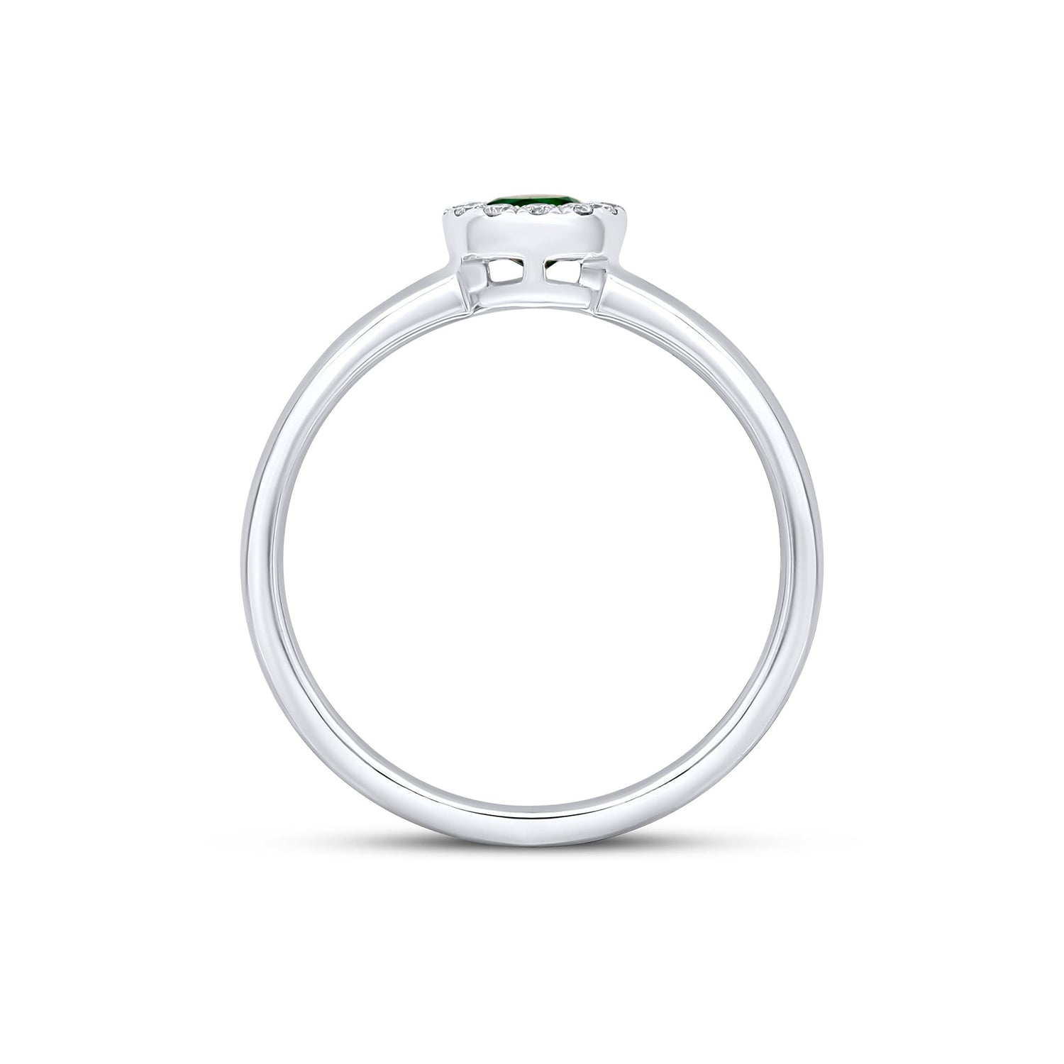 18ct White Gold Round Natural Emerald and Diamond Halo Cluster Ring — 3mm