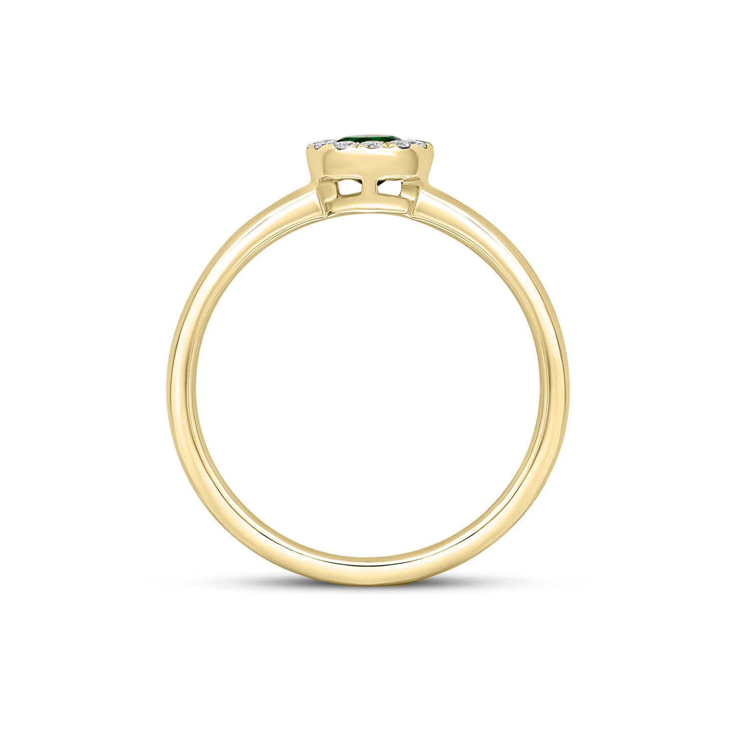 18ct Yellow Gold Round Natural Emerald and Diamond Halo Cluster Ring — 3mm