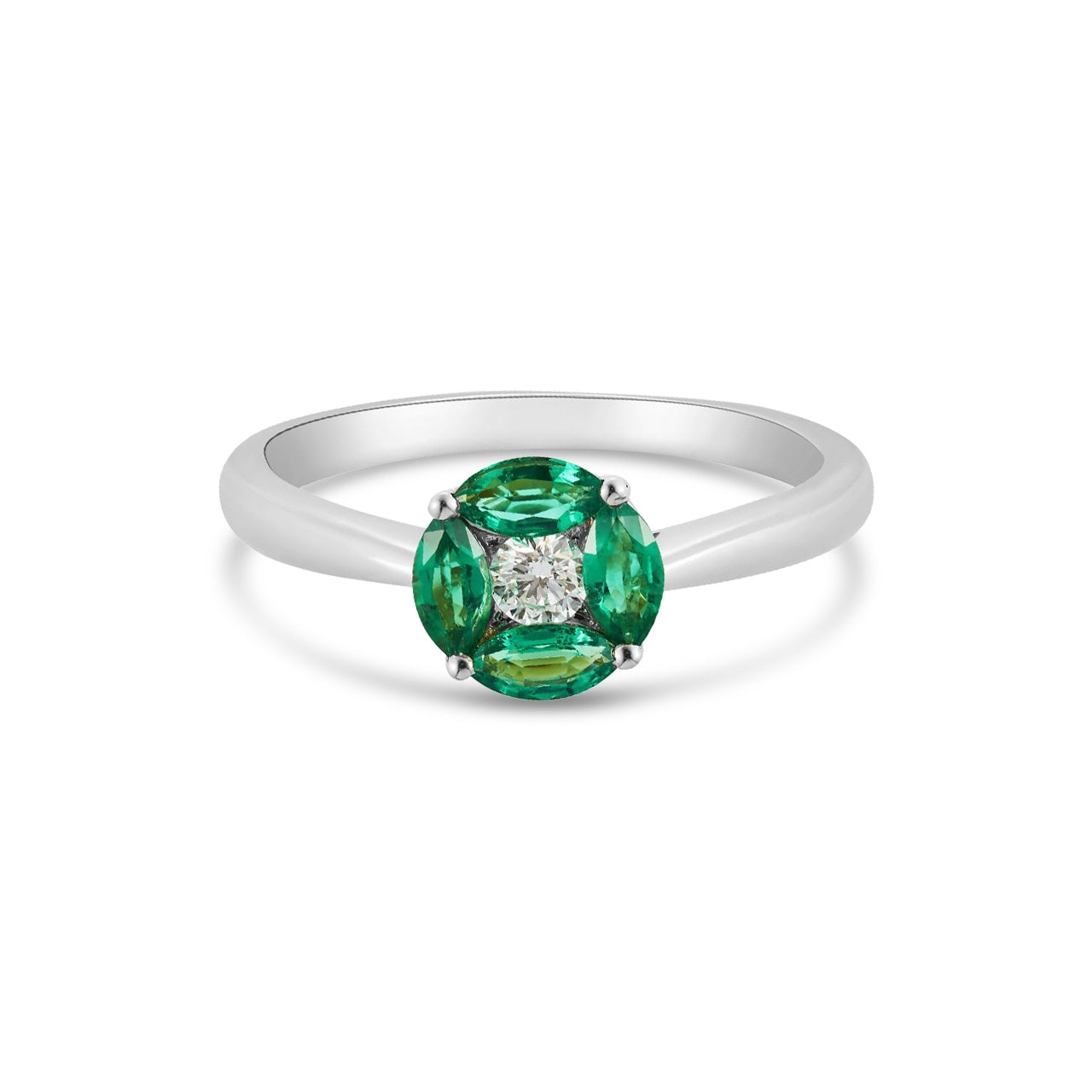 18ct White Gold Marquise Natural Emerald and Diamond Cluster Ring