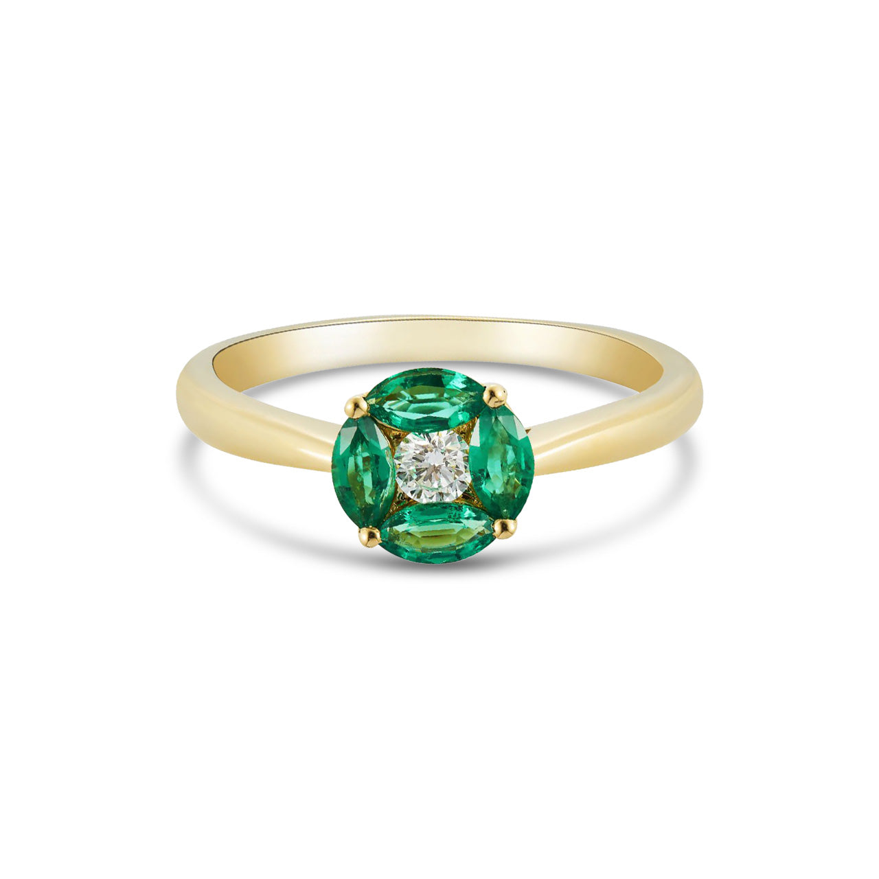 18ct Yellow Gold Marquise Natural Emerald and Diamond Cluster Ring