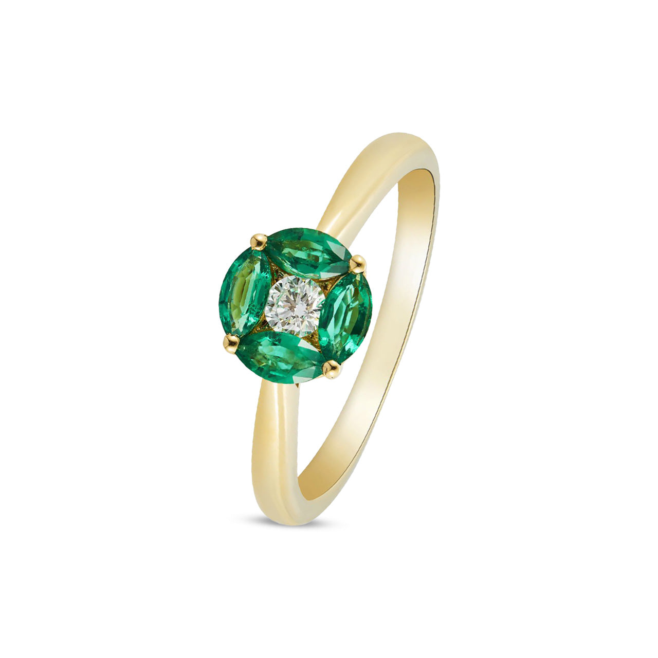 18ct Yellow Gold Marquise Natural Emerald and Diamond Cluster Ring