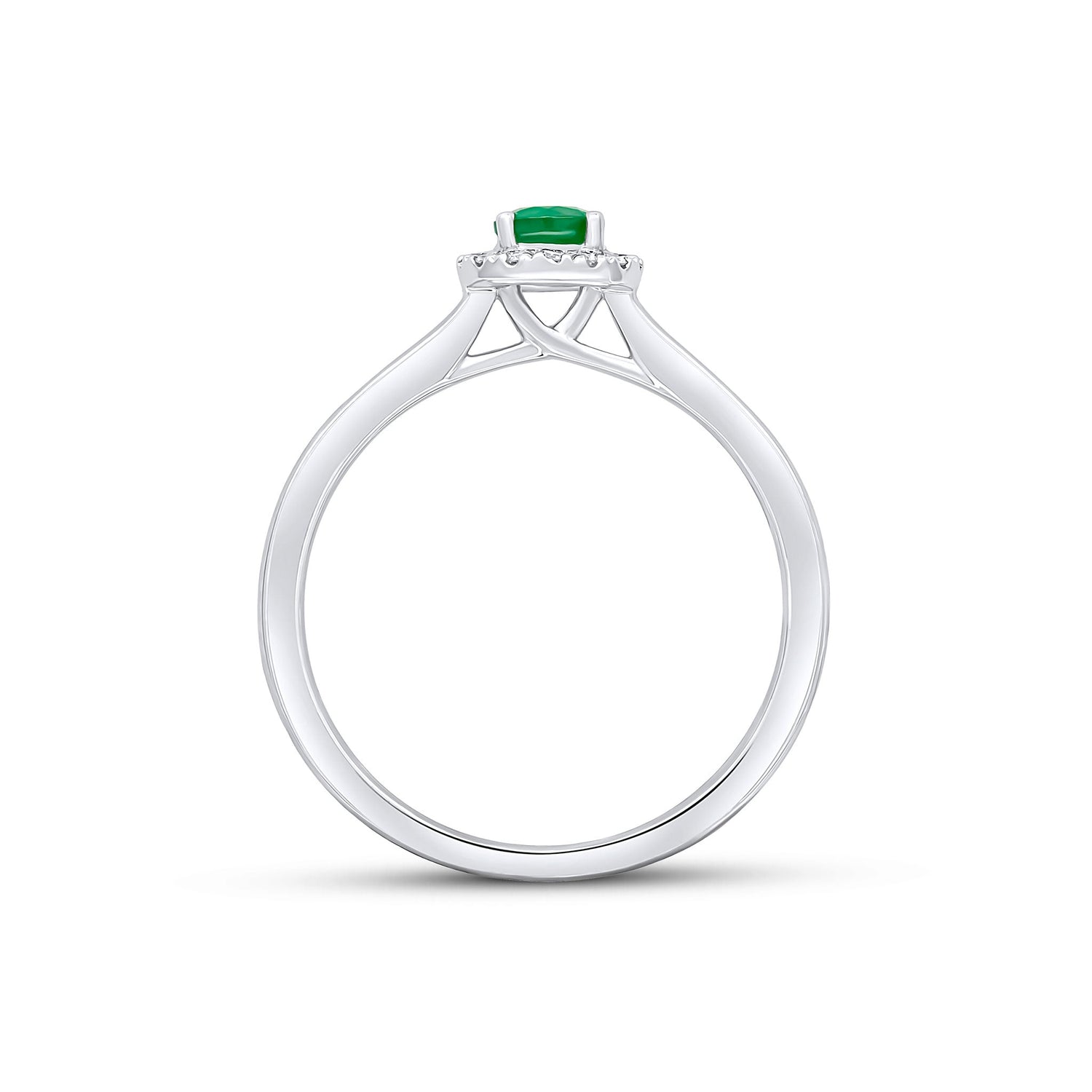 18ct White Gold Round Natural Emerald and Diamond Halo Cluster Claw Set Ring — 4mm