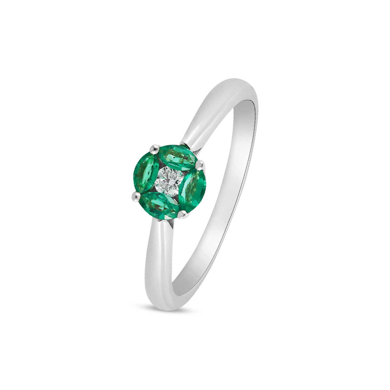 18ct White Gold Marquise Natural Emerald and Diamond Cluster Ring