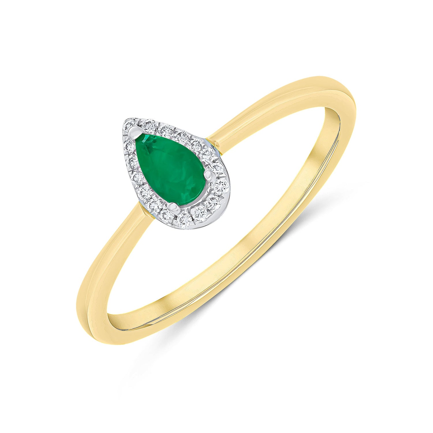 18ct Yellow and White Gold Pear Cut Natural Emerald and Round Diamond Halo Cluster Ring — 5x3mm