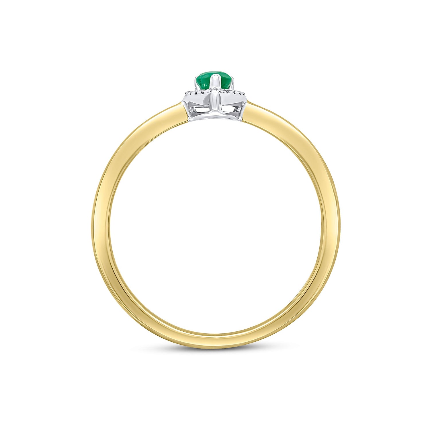 18ct Yellow and White Gold Pear Cut Natural Emerald and Round Diamond Halo Cluster Ring — 5x3mm