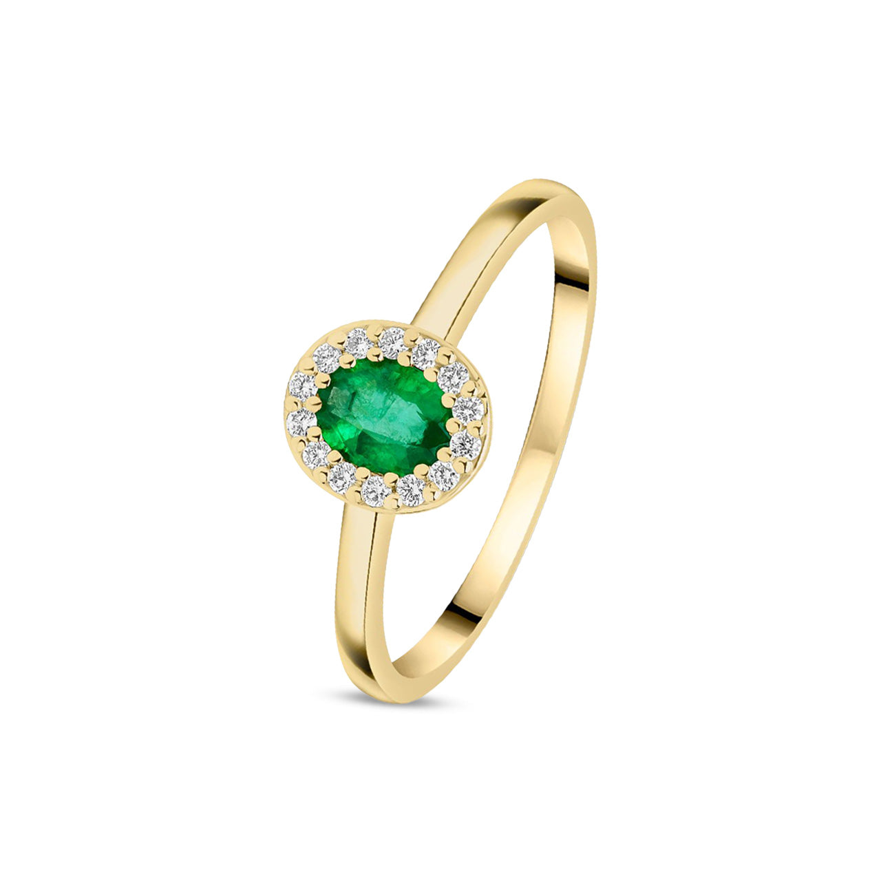 18ct Yellow Gold Oval Natural Emerald and Diamond Halo Cluster Ring