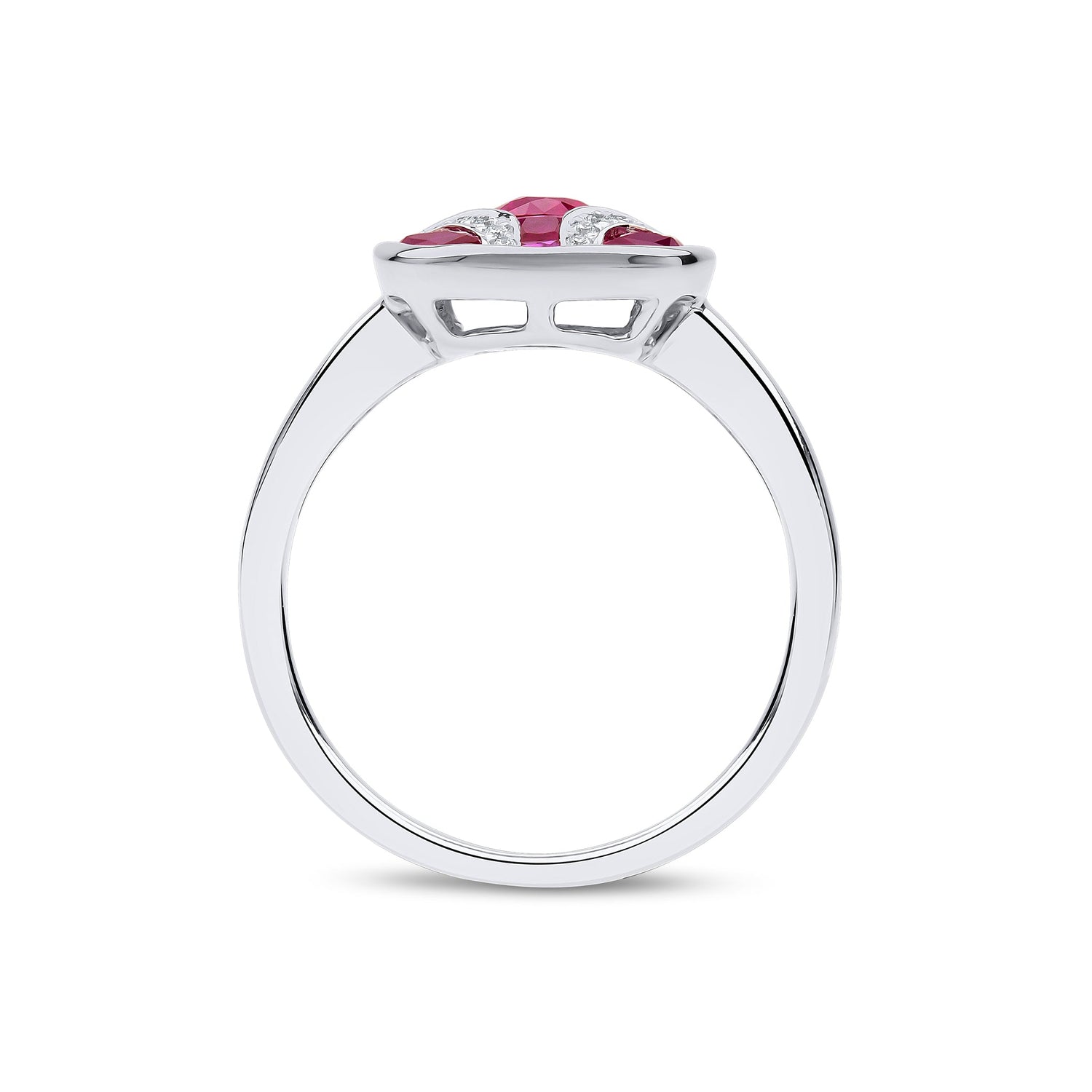 18ct White Gold Natural Ruby and Diamond Shield Ring