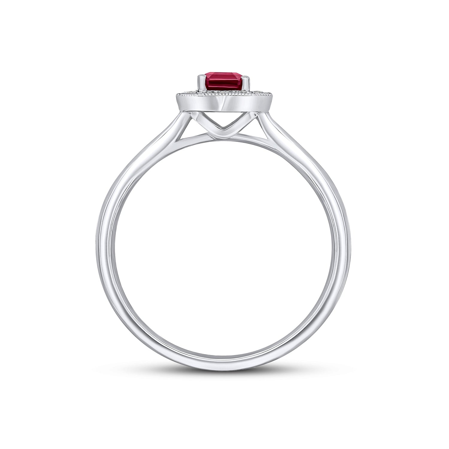 18ct White Gold Emerald Cut Ruby & Diamond Cluster Ring
