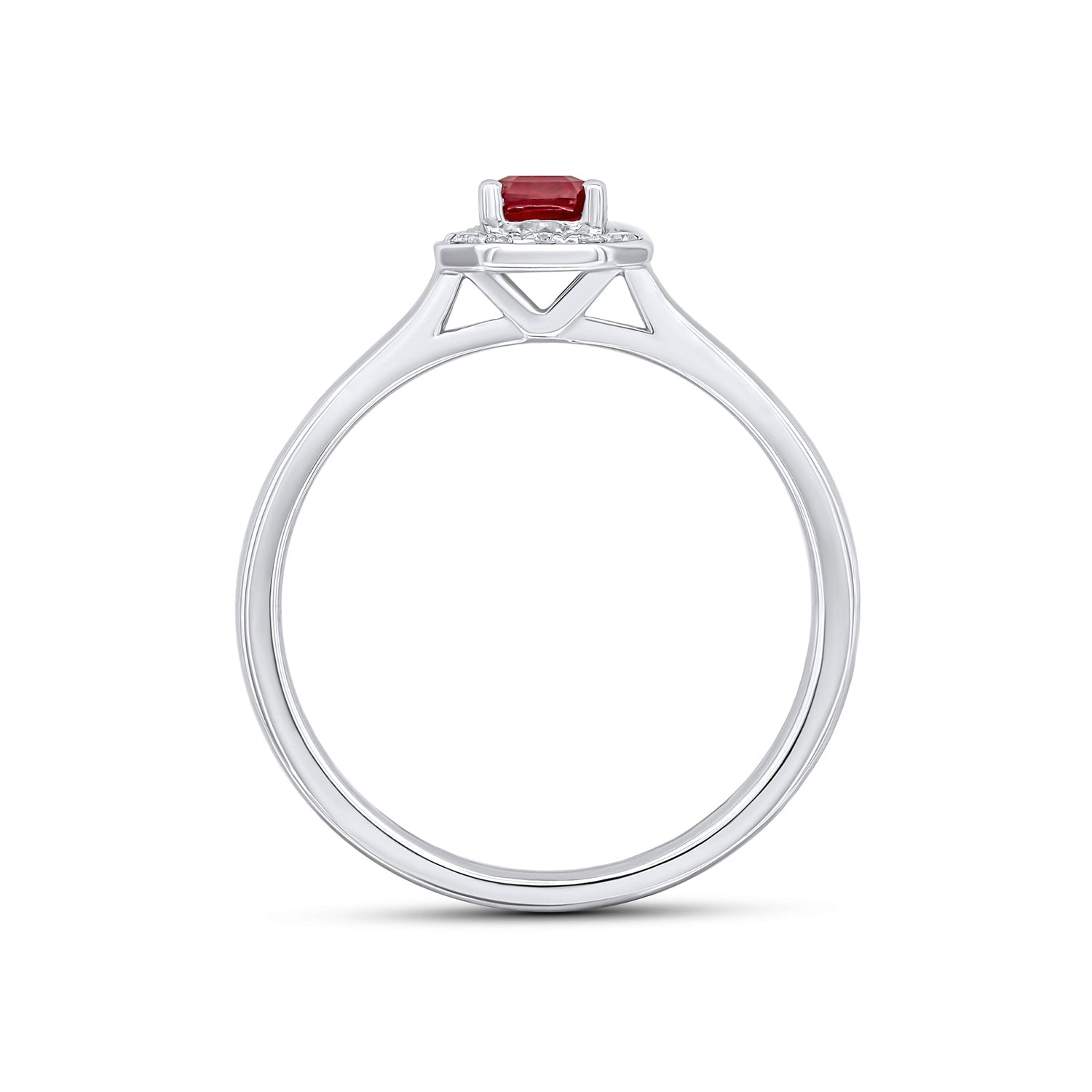 18ct White Gold Claw Set Octagonal Natural Ruby and Diamond Cluster Ring — 6x4mm