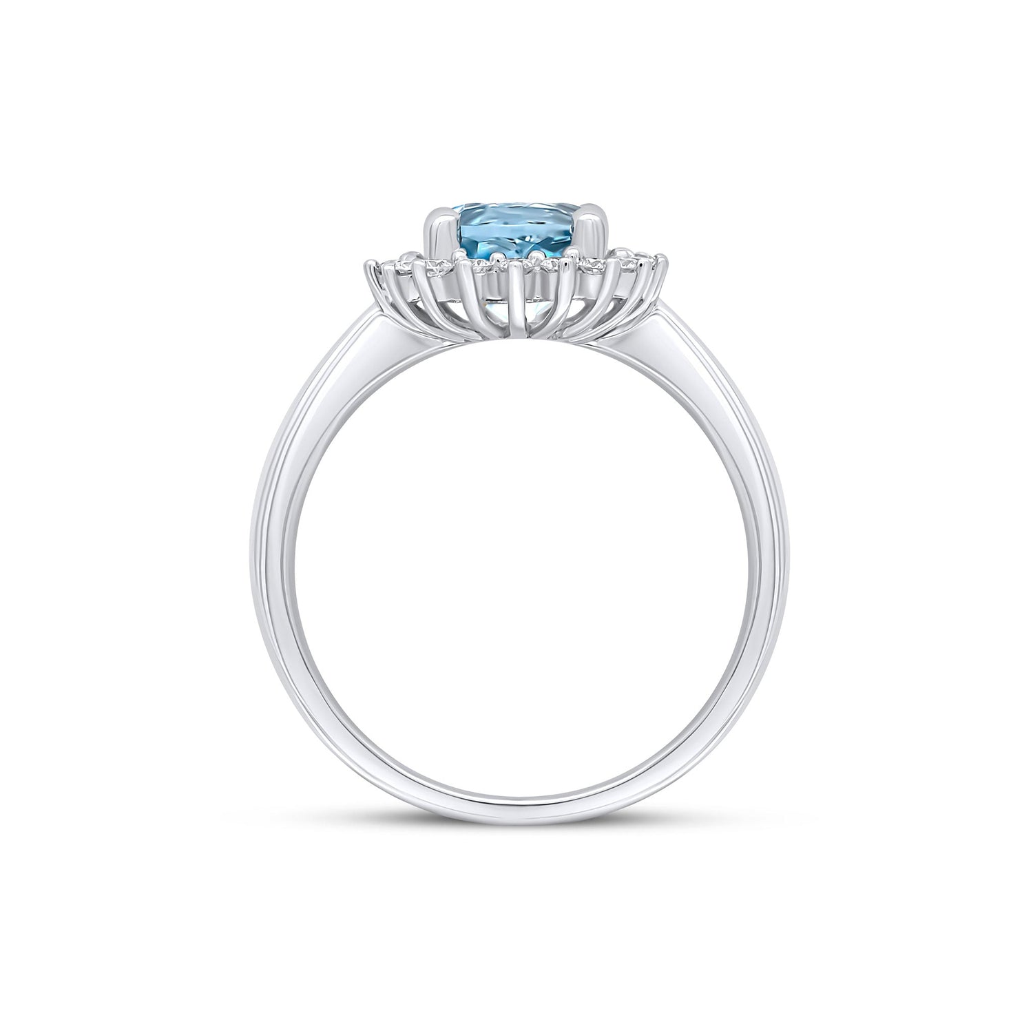 18ct White Gold Round Aquamarine & Diamond Cluster Ring