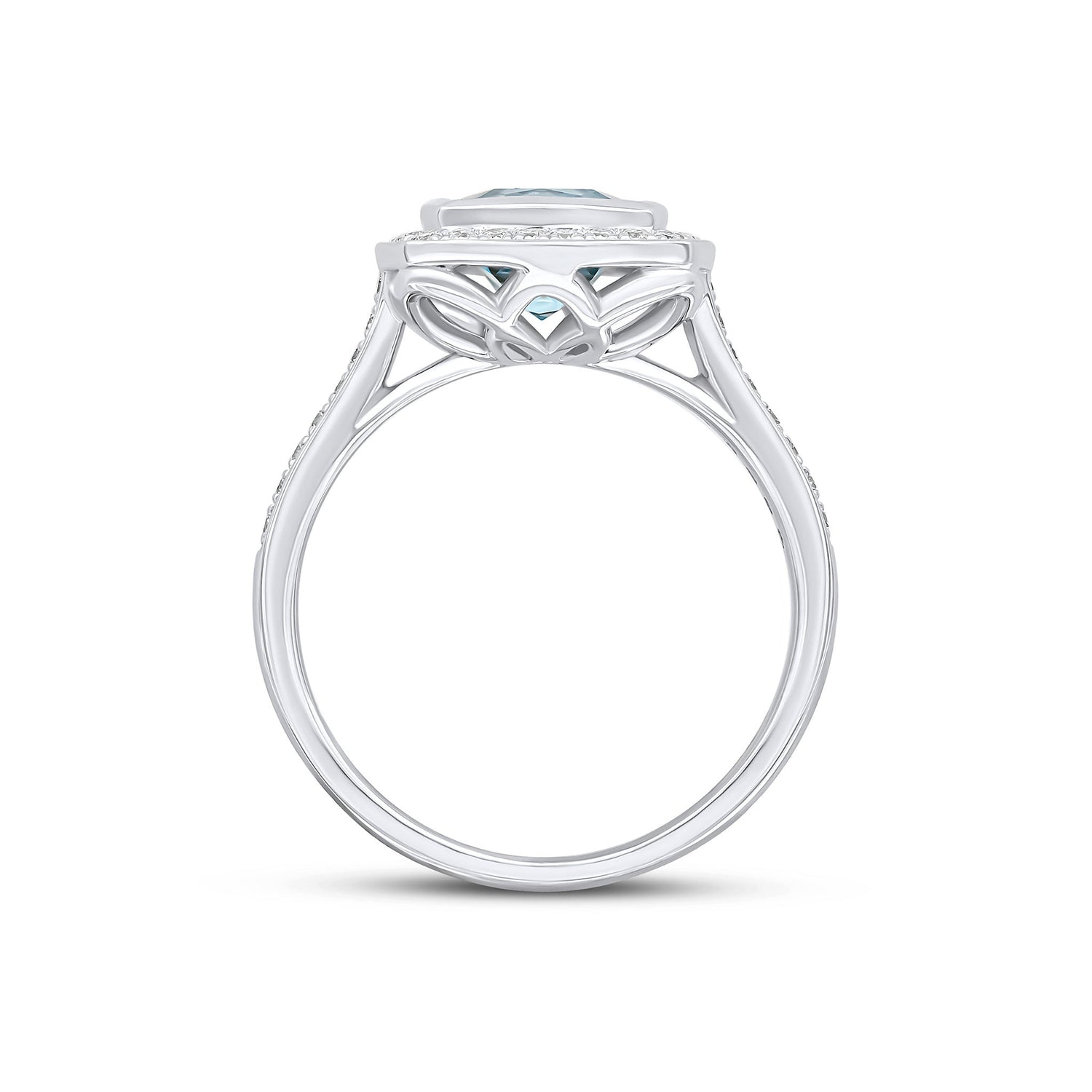 18ct White Gold Round Aquamarine & Diamond Cluster Ring
