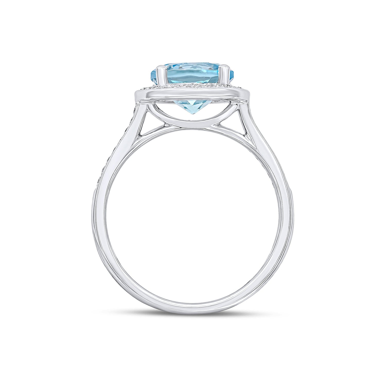 18ct White Gold Claw Set Round Natural Aquamarine and Millegrain Diamond Cluster Ring — 8mm