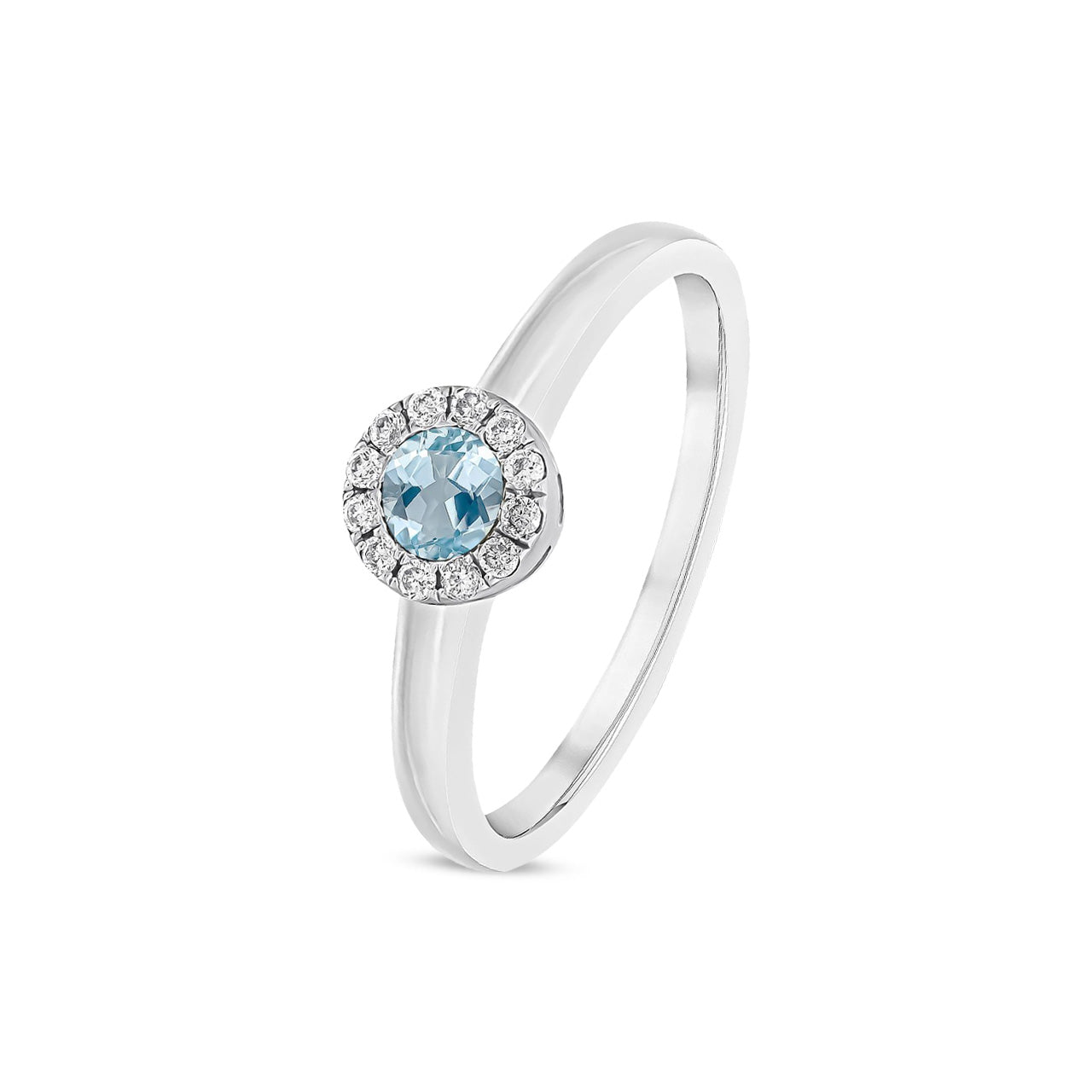 18ct White Gold Round Natural Aquamarine and Diamond Halo Cluster Ring