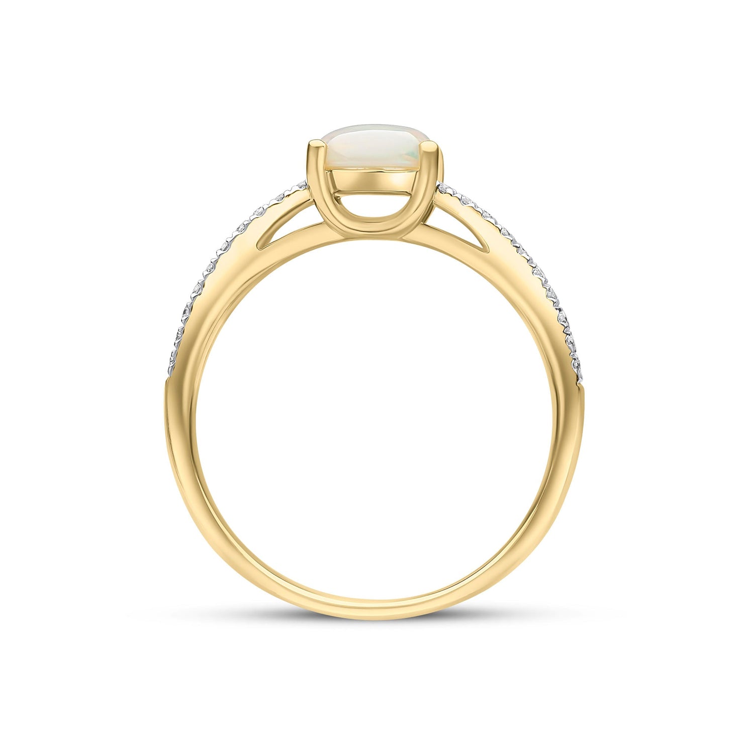 18ct Yellow Gold Oval Natural Opal Ring with Diamond Set Split Shoulders — 8x6mm