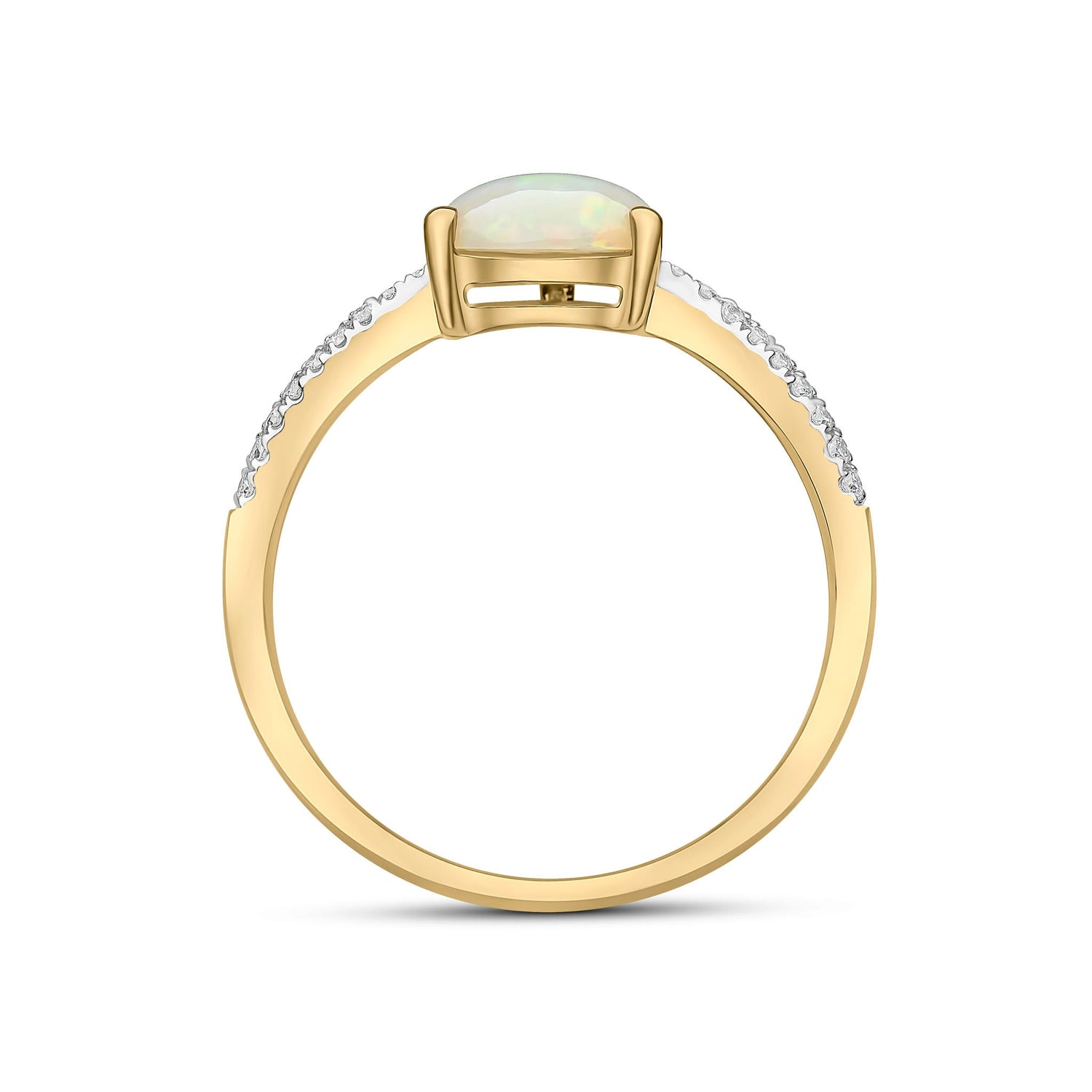 18ct Yellow Gold Pear Cut Natural Opal Ring with Diamond Set Shoulders — 9x7mm