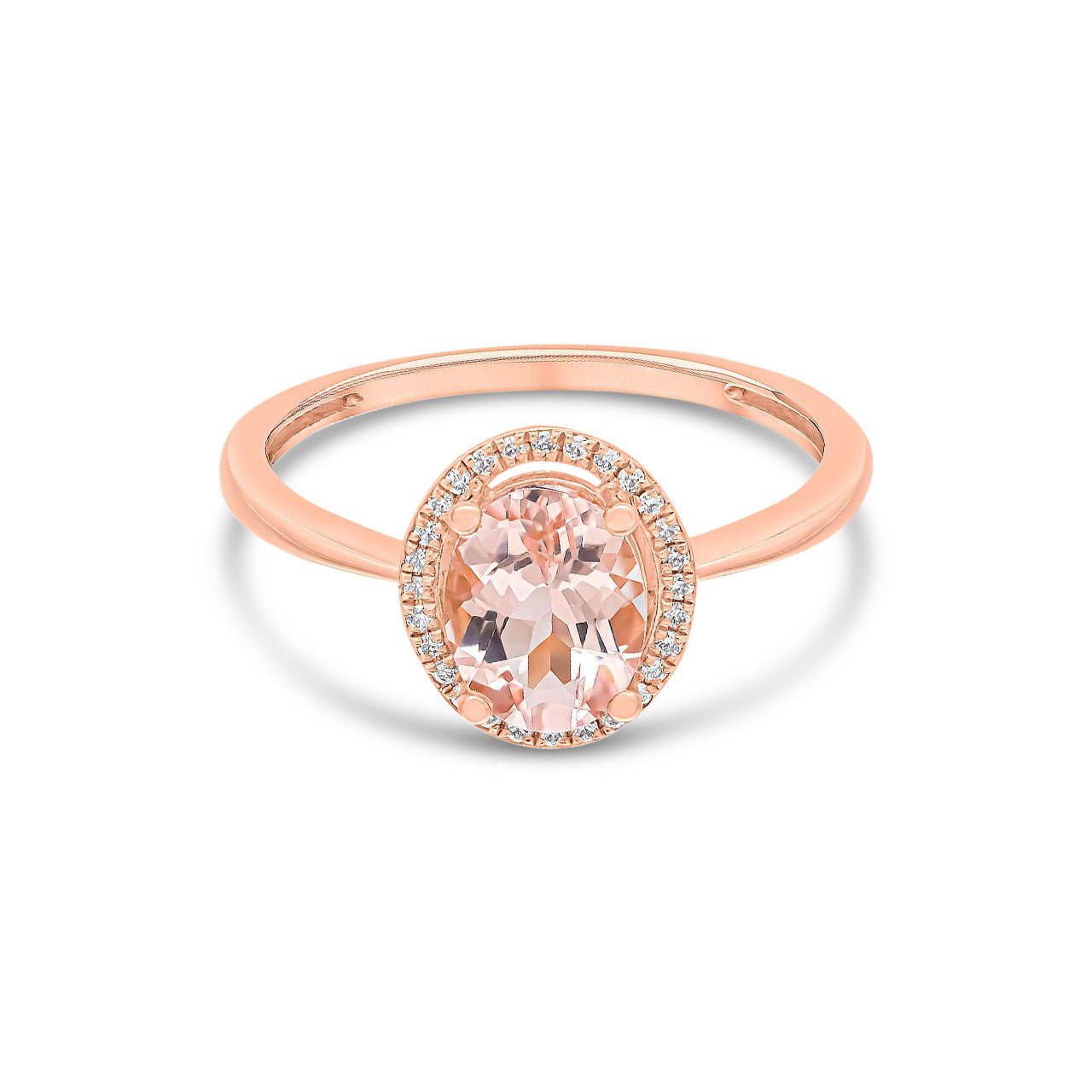 18ct Rose Gold Oval Natural Morganite and Diamond Halo Cluster Ring — 8x6mm