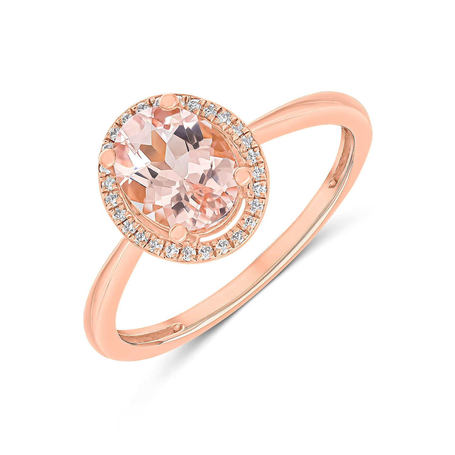 18ct Rose Gold Oval Natural Morganite and Diamond Halo Cluster Ring — 8x6mm