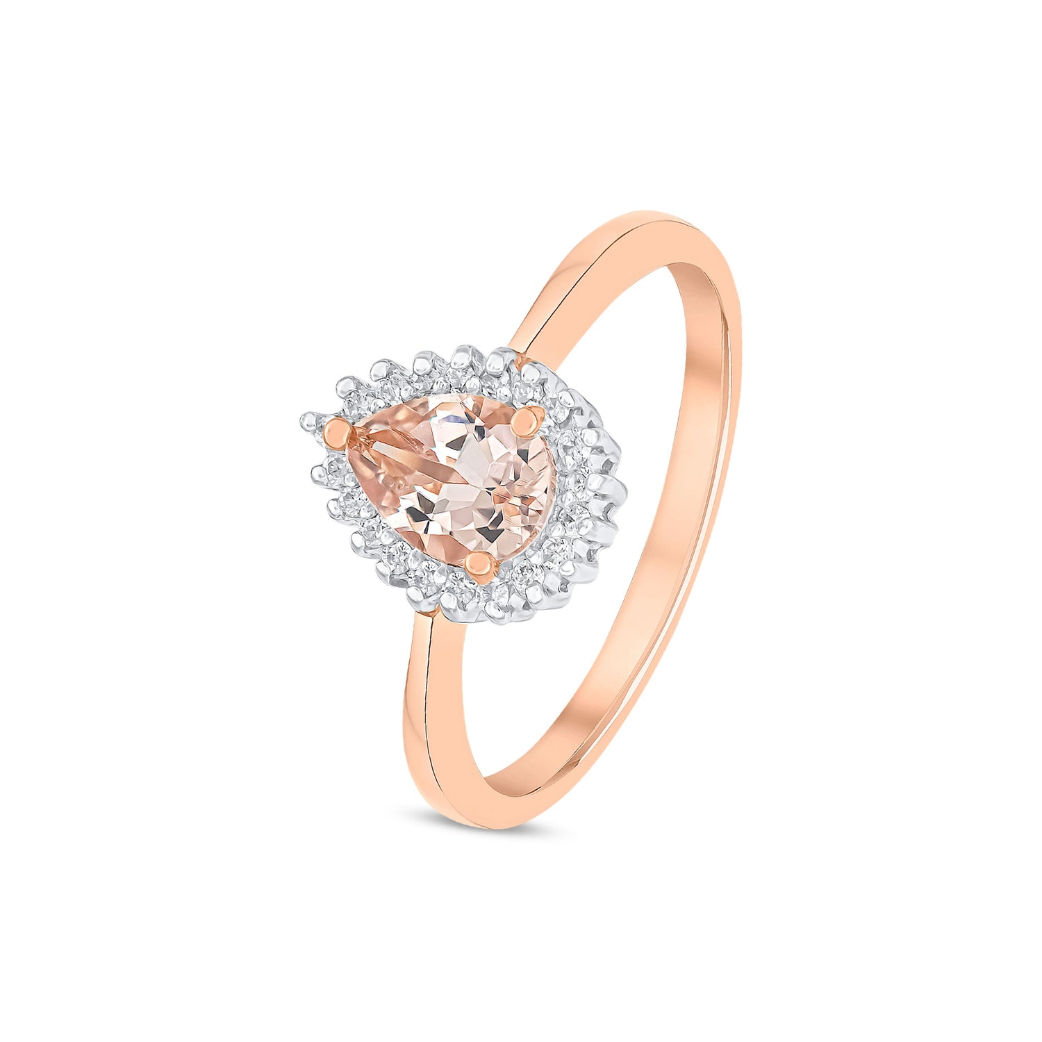 18ct Rose Gold Pear Shaped Natural Morganite and Diamond Cluster Ring  — 7x5mm