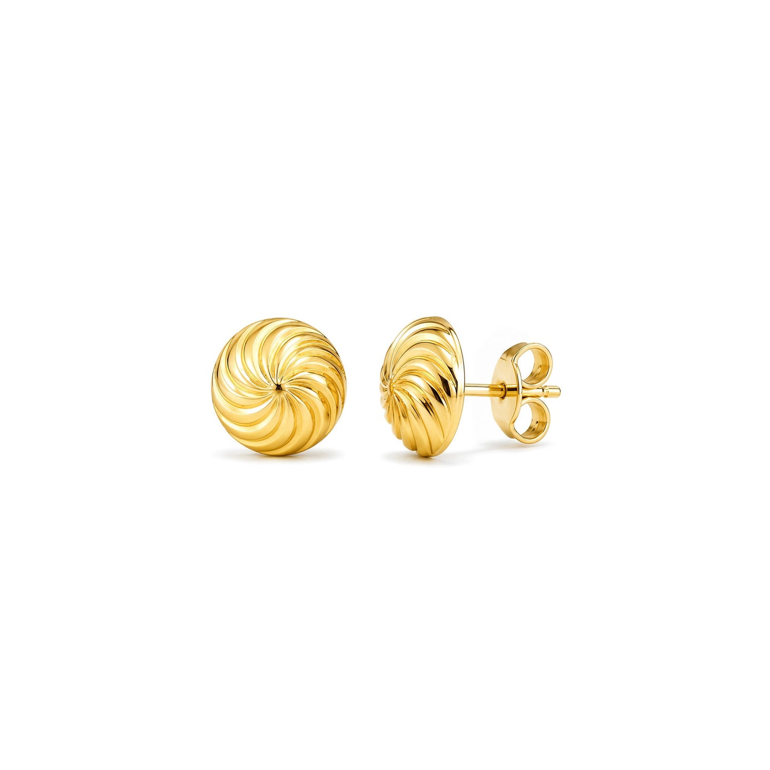 9ct Yellow Gold Polished Twisted Fluted Swirl Stud Earrings — 8mm