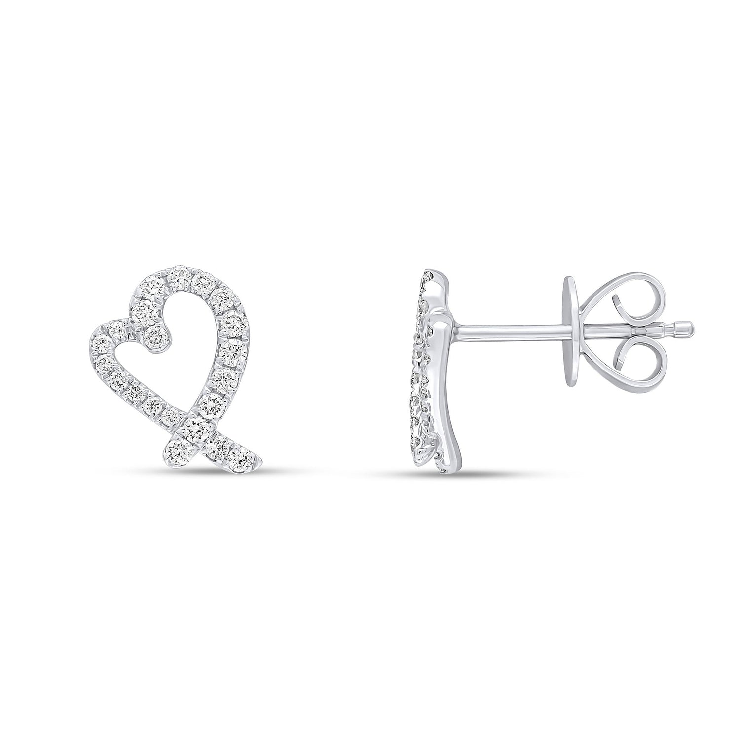 18ct White Gold Round Natural Diamond Open Heart Stud Earrings — 9.5mm