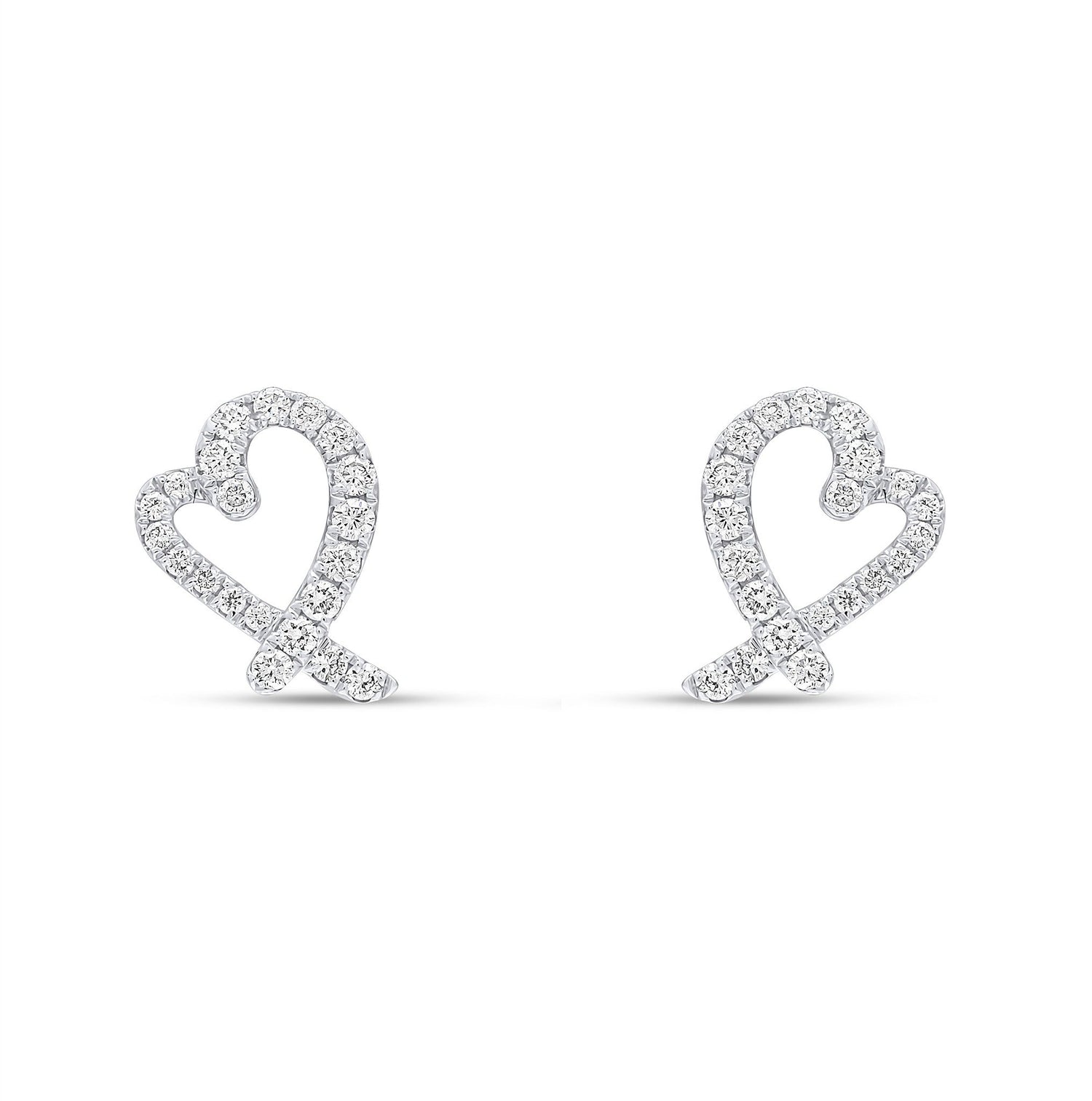 18ct White Gold Round Natural Diamond Open Heart Stud Earrings — 9.5mm