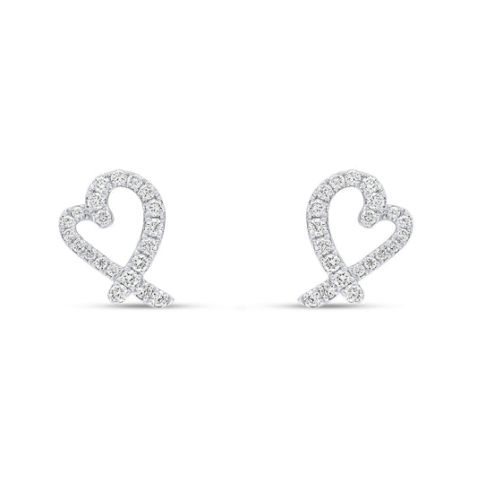18ct White Gold Round Natural Diamond Open Heart Stud Earrings — 9.5mm