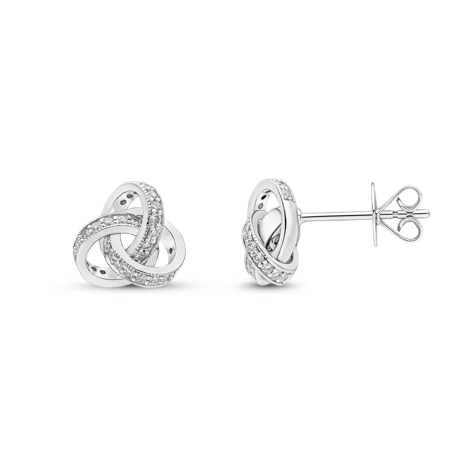 18ct White Gold Natural Diamond Grain Set Knot Stud Earrings — 10.5mm