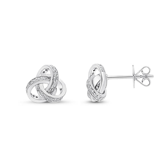 18ct White Gold Natural Diamond Grain Set Knot Stud Earrings — 10.5mm