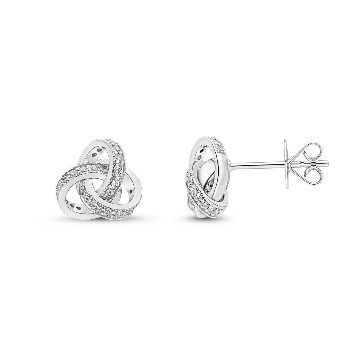 18ct White Gold Natural Diamond Grain Set Knot Stud Earrings — 10.5mm