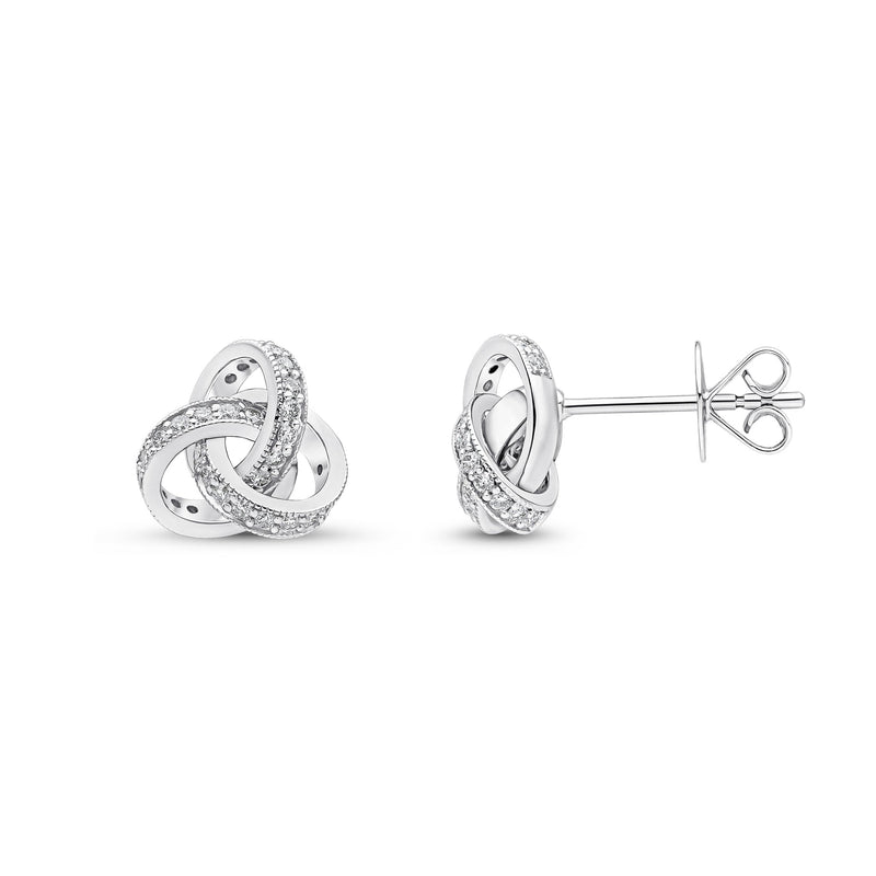 18ct White Gold Natural Diamond Grain Set Knot Stud Earrings — 10.5mm