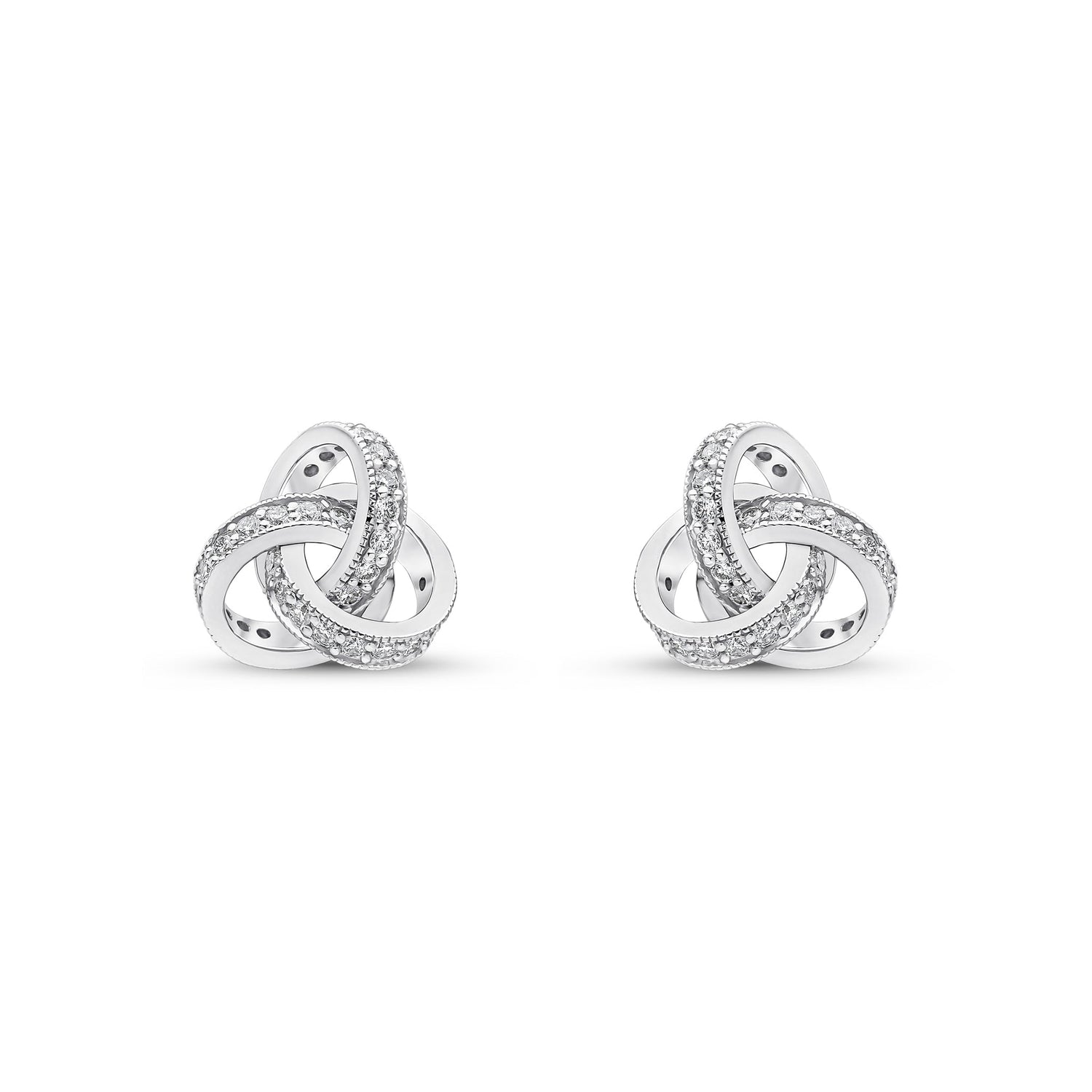 18ct White Gold Natural Diamond Grain Set Knot Stud Earrings — 10.5mm
