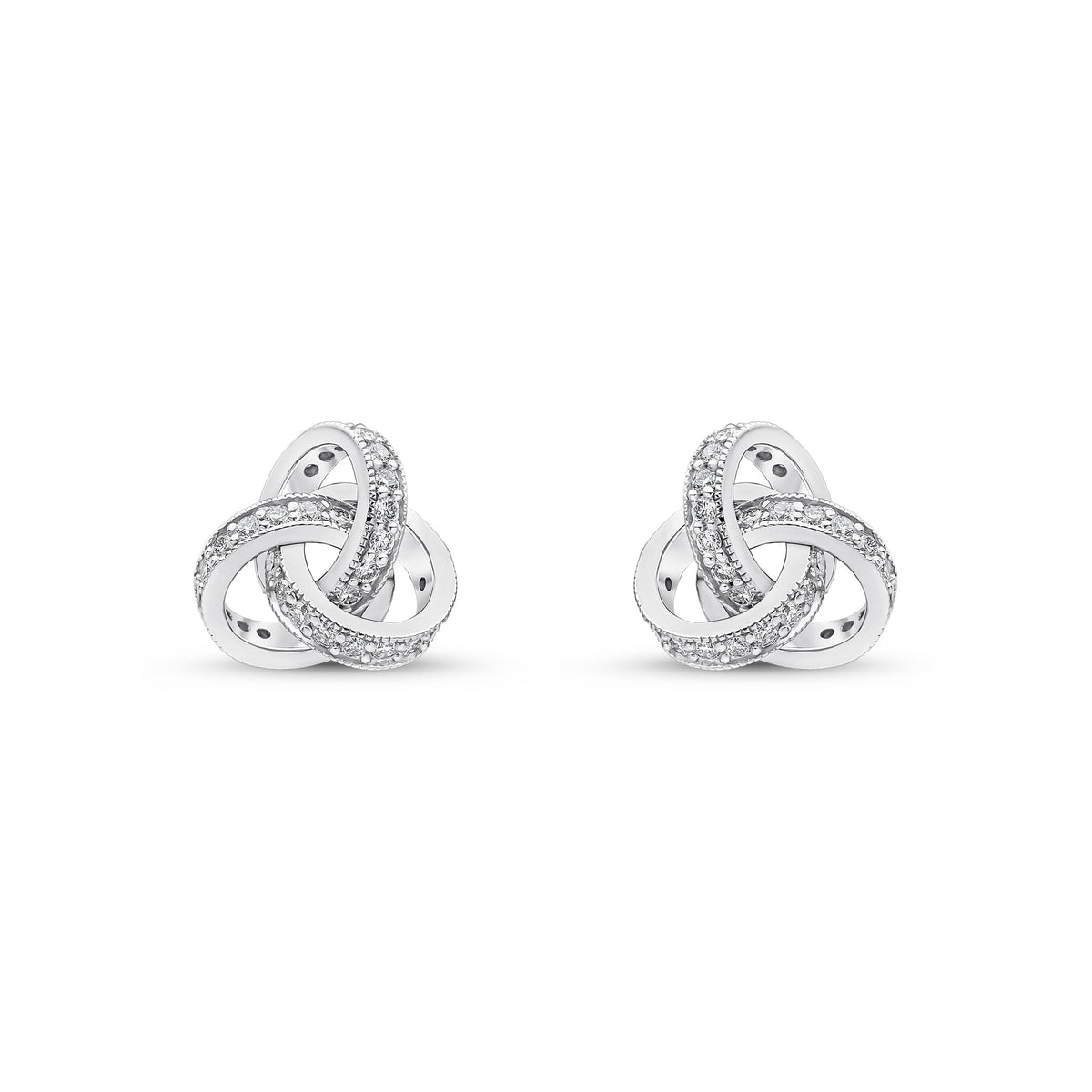 18ct White Gold Natural Diamond Grain Set Knot Stud Earrings — 10.5mm
