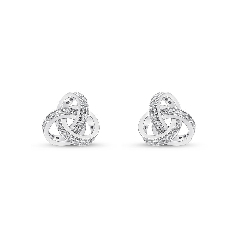 18ct White Gold Natural Diamond Grain Set Knot Stud Earrings — 10.5mm