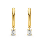 18ct Yellow Gold Emerald Cut Natural Diamond Drop Hoop Earrings